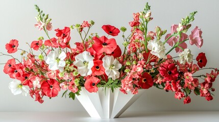 Fototapeta premium A modern Valentinea??s bouquet with bold geometric flower arrangements in vibrant reds and whites.