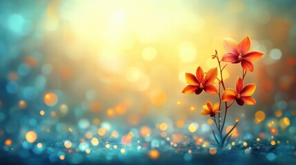 Beautiful Orange Orchids on a Colorful Bokeh Background
