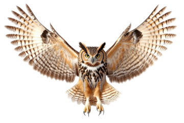 Isolated Great Horned Owl Mid-Flight with Extended Wings