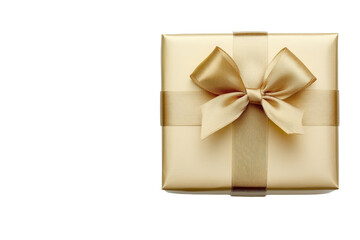 Isolated Simple Gold Gift Box with Gold Ribbon