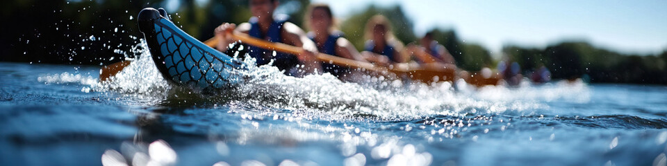 Kayak Bow and Paddlers on Water