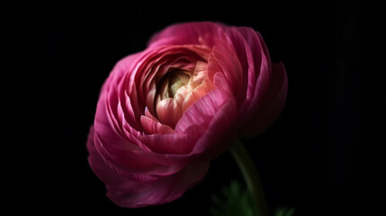 Pink Ranunculus Flower on Black Background