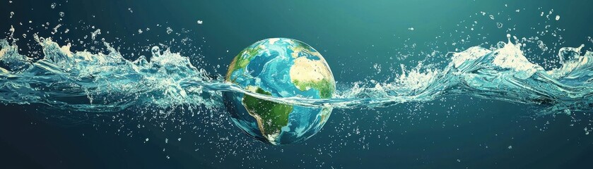Fototapeta premium A stunning illustration of Earth surrounded by dynamic splashes of water, emphasizing the fragility of our planet. An artistic representation of nature.