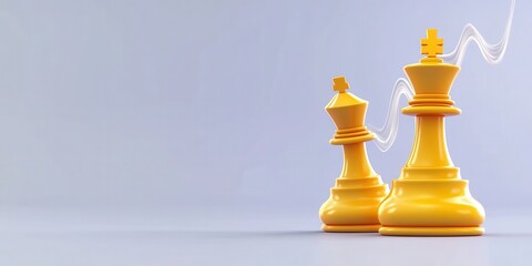 teamwork and unity collaboration 3D concept. Yellow chess pieces on a smooth gray background.