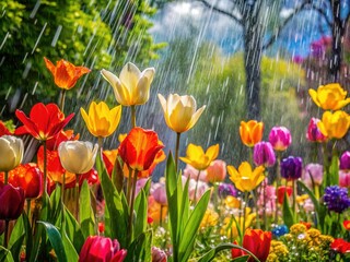 Obraz premium April Showers Bring May Flowers: Child Joyfully Playing in Spring Rain