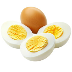 Isolated Hard Boiled Eggs, Whole and Halved