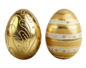 Isolated Two White and Gold Easter Eggs
