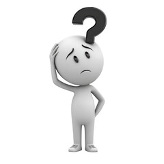 Isolated Puzzled Cartoon Figure with Question Mark Overhead