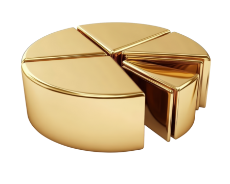 Isolated Golden Pie Chart with Removable Financial Segments