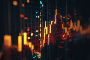 Obraz premium An abstract stock market chart illustration showing fluctuating prices with vibrant colors, symbolizing financial growth and market activity.