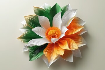 Fototapeta premium Detailed floral composition in vibrant saffron orange, white, and deep green tones. 