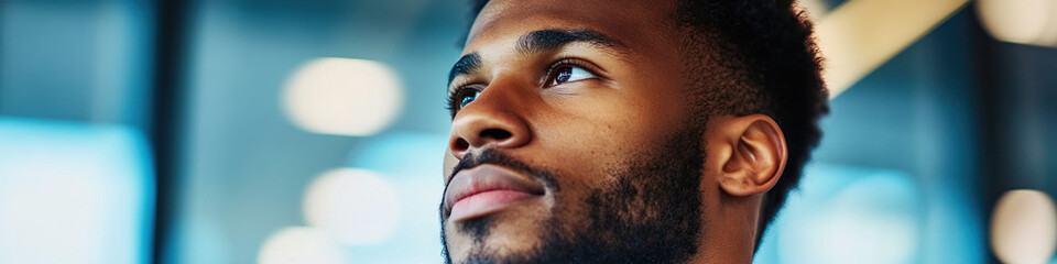 Naklejka premium Portrait of a Young Black Man Looking Upward