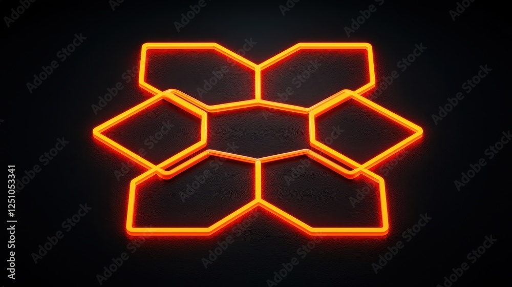 Poster a glowing orange hexagonal pattern against a dark background, creating a modern and futuristic visua