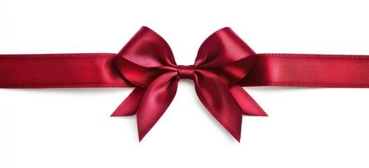 Elegant Red Satin Ribbon Bow on White Background: A Festive Symbol of Celebration and Gift-Giving