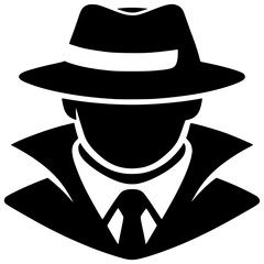 Mysterious Figure in Fedora:  A stark black and white silhouette of a man in a fedora, symbolizing mystery, intrigue, and anonymity.  The image is simple yet powerful.