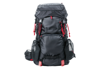 Isolated Modern Black Backpack with Red Trim