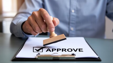 Obraz premium Businessman Approves Document with Rubber Stamp