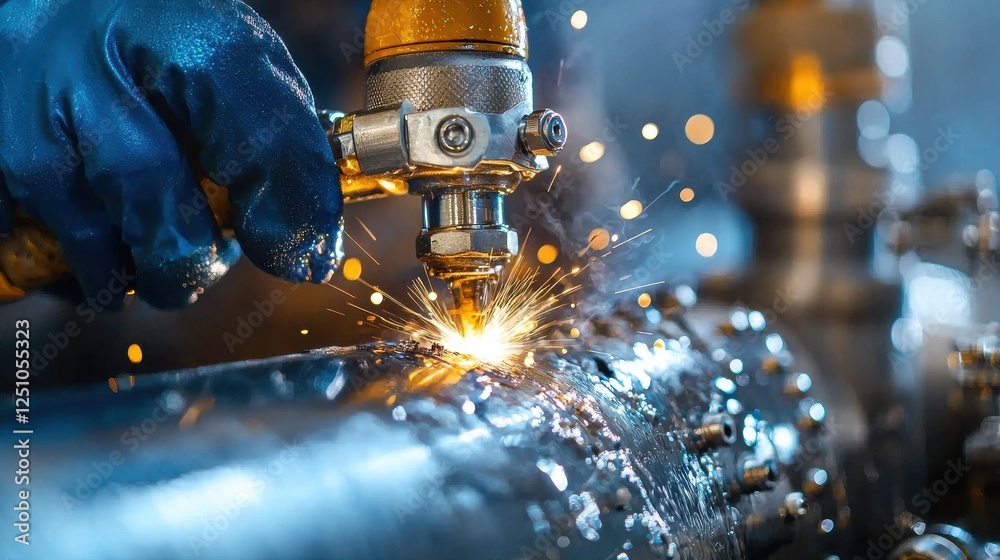 Poster a man is working on a piece of metal with a torch