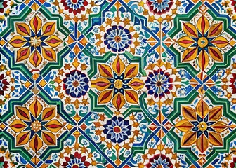 Moroccan Seamless Pattern Tile:  Hand-painted Traditional Decorative Tiles,  Artisan Craftsmanship,  Food Photography Background