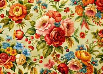 Night Photography: Antique Floral Fabric Texture, Dark Romantic Background