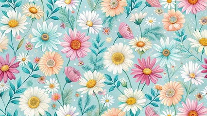 Fototapeta premium Pastel Daisy Spring Floral Abstract Minimalist Modern Decor Stock Photo