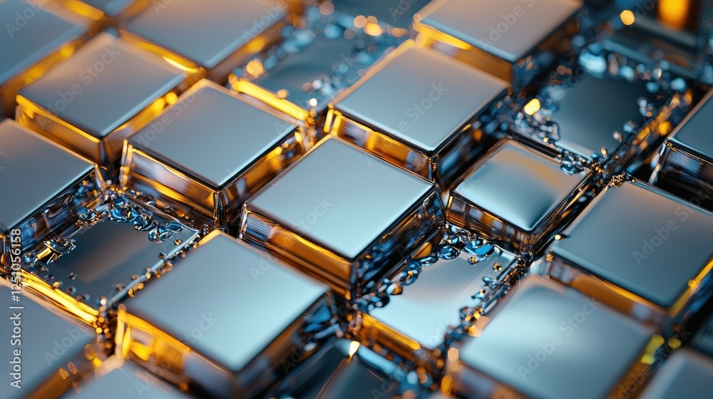 Poster a close up of a shiny, metallic surface with a lot of squares