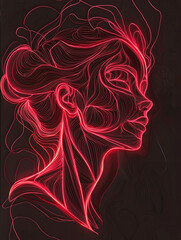 Neon quilling, portrait of a woman, glowing neon lines 