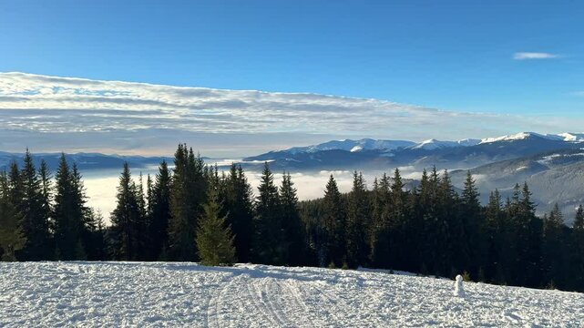 Majestic panoramic view from Dovga Mountain in the Carpathians at sunrise