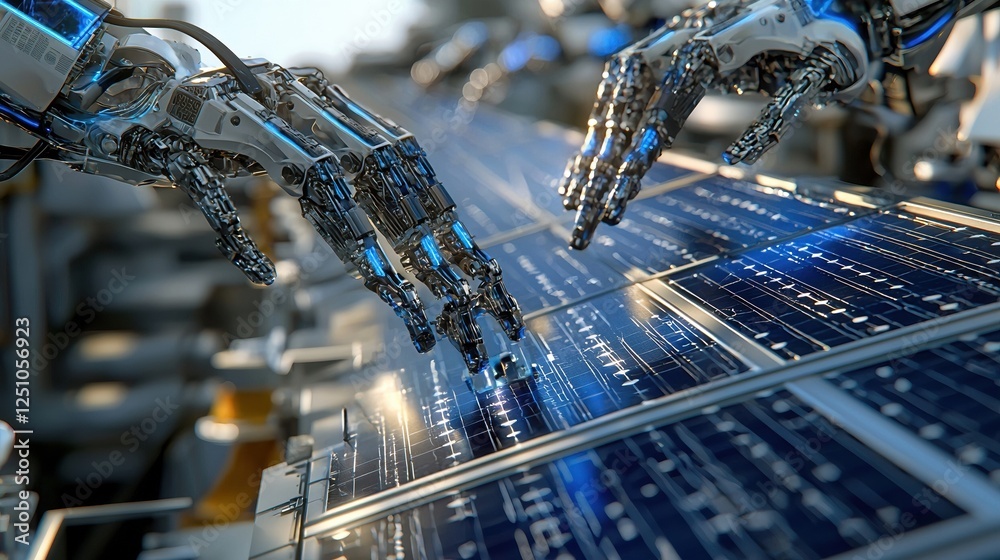 Aufkleber two robotic hands are touching a blue screen with a lot of numbers and letters