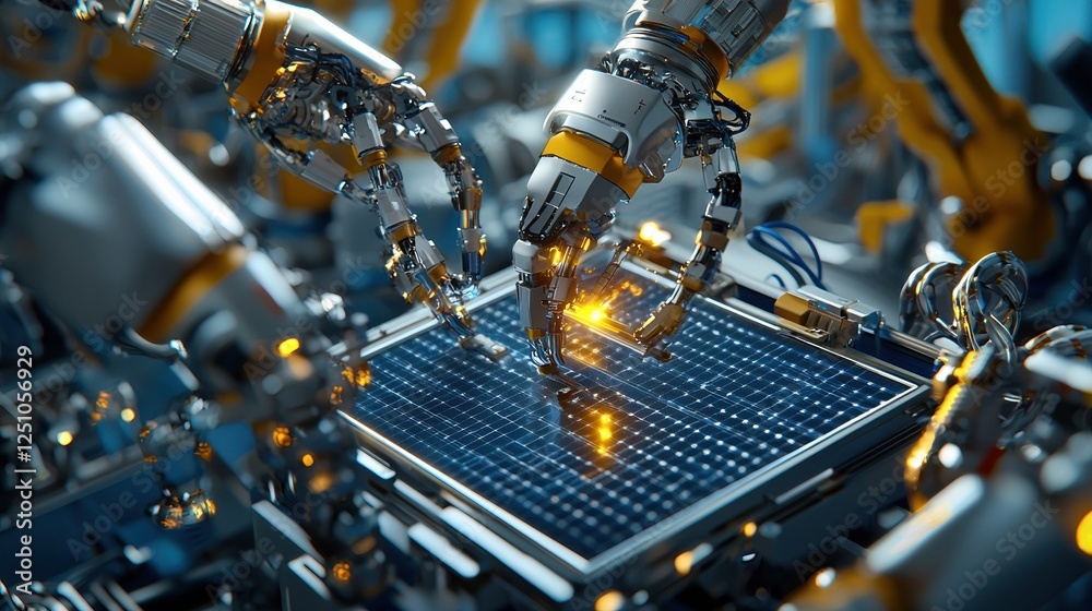 Aufkleber A robot is working on a computer chip