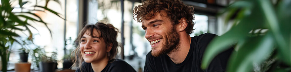 Smiling Young Couple Indoors with Indoor Plants