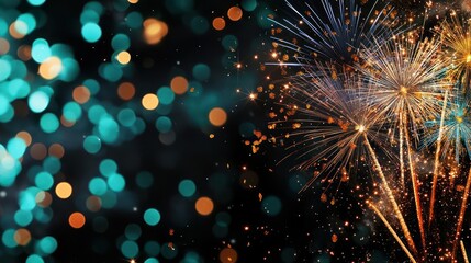 Obraz premium Colorful Fireworks Display Against Bokeh Background