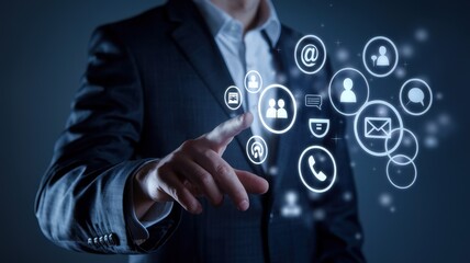 Digital Networking: A Man Interacting with a Futuristic Interface