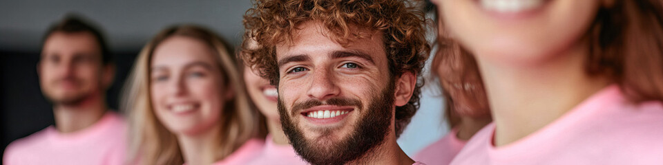 Portrait of Young Man and Group Wearing Pink Shirts