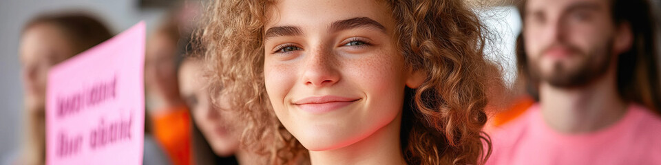 Fototapeta premium Portrait of Young Woman with Curly Hair and Blurred Background