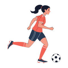 A female soccer player running with a soccer ball vector illustration