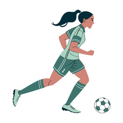 A female soccer player running with a soccer ball vector illustration
