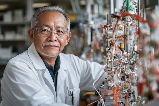 Experienced scientist working on advanced technology in a laboratory setting