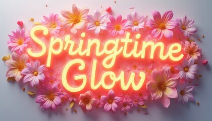 Radiant Springtime Message amidst Floral Blooms and Neon Light