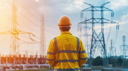 Engineer Observing Power Transmission Lines