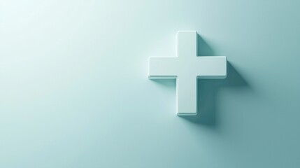 Obraz premium 3d rendering of a white cross on a light blue background. the cross is in the center of the image and is the only object in the frame.