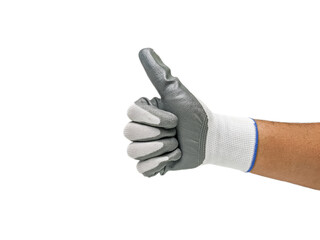 Male hand wearing safety gloves isolated on white background