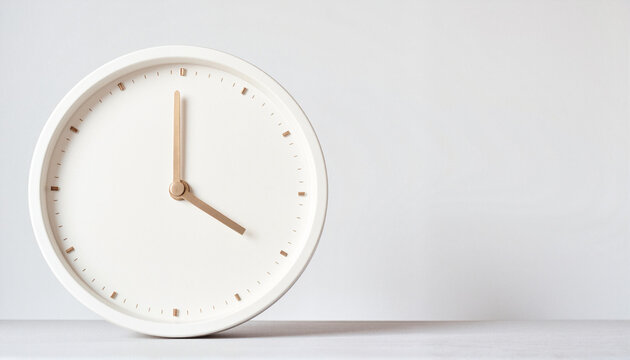 Minimalistic round clock symbolizing lost hour from daylight saving time against clean background