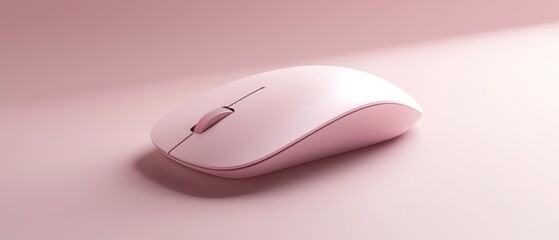 3d rendering of a white computer mouse on a light pink background. the mouse is in the center of the image and is positioned in a way that it is facing towards the right side of the frame.