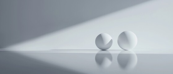 Two white spheres on a white surface. the spheres are spherical in shape and appear to be made of a smooth, glossy material.