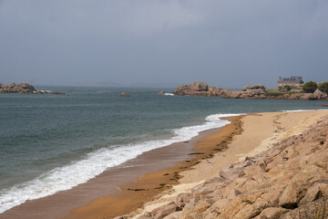 rocks and boulders on The Pink Granite Coast  a stunning stretch of coastline located in northern Brittany, France.