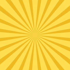 Yellow banner with Sun rays, yellow comic lines background. Sunburst background