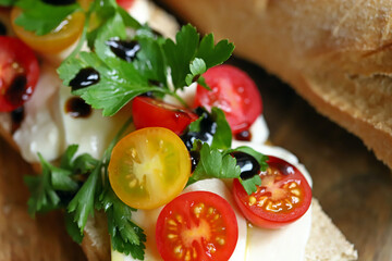 Open sandwich with mozzarella on italian bread
