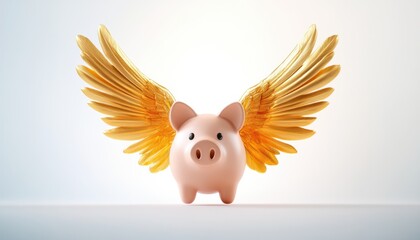 A piggy bank with golden wings, symbolizing financial freedom and prosperity.
