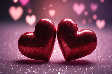Obraz premium Romantic Glittery Red Hearts Perfect Valentine's Day Aesthetic
